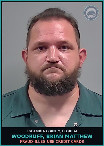 CCW arrest card for WOODRUFF, BRIAN MATTHEW in Escambia County: FRAUD-ILLEG USE CREDIT CARDS