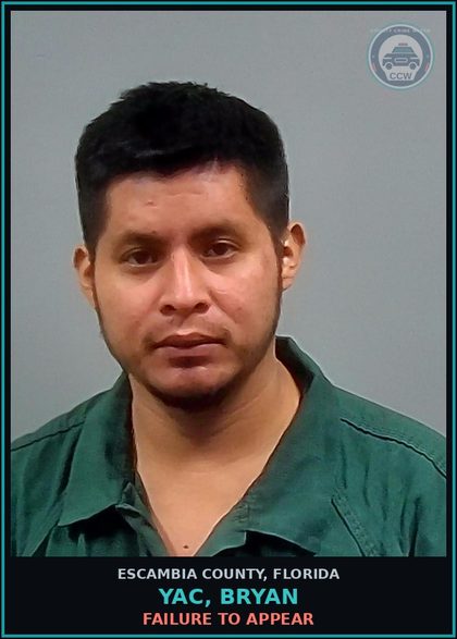 CCW arrest card for YAC, BRYAN in Escambia County: FAILURE TO APPEAR