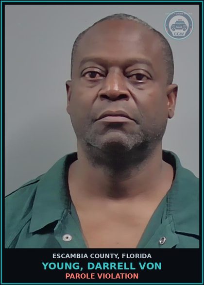 CCW arrest card for YOUNG, DARRELL VON in Escambia County: PAROLE VIOLATION
