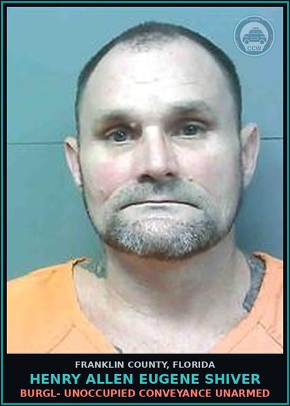 CCW arrest card for Henry Allen Eugene Shiver in Franklin County: BURGL- UNOCCUPIED CONVEYANCE UNARMED