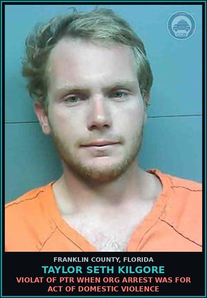CCW arrest card for Taylor Seth Kilgore in Franklin County: VIOLAT OF PTR WHEN ORG ARREST WAS FOR ACT OF DOMESTIC VIOLENCE