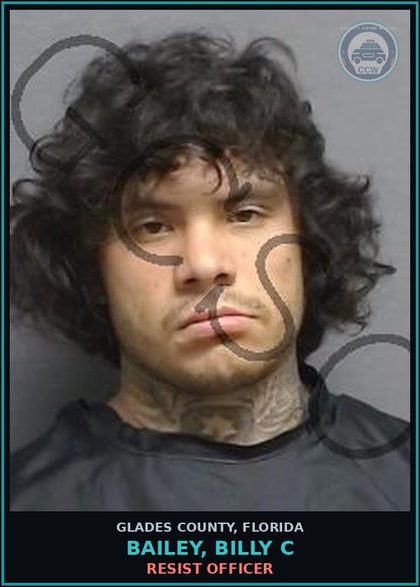 CCW arrest card for BAILEY, BILLY C in Glades County: RESIST OFFICER