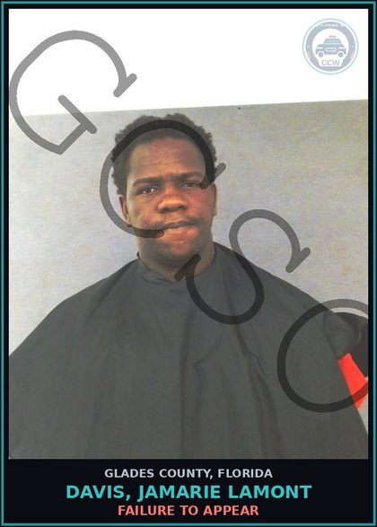 CCW arrest card for DAVIS, JAMARIE LAMONT in Glades County: FAILURE TO APPEAR