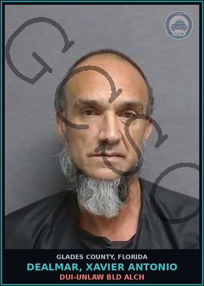 CCW arrest card for DEALMAR, XAVIER ANTONIO in Glades County: DUI-UNLAW BLD ALCH