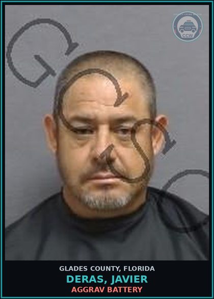 CCW arrest card for DERAS, JAVIER in Glades County: AGGRAV BATTERY