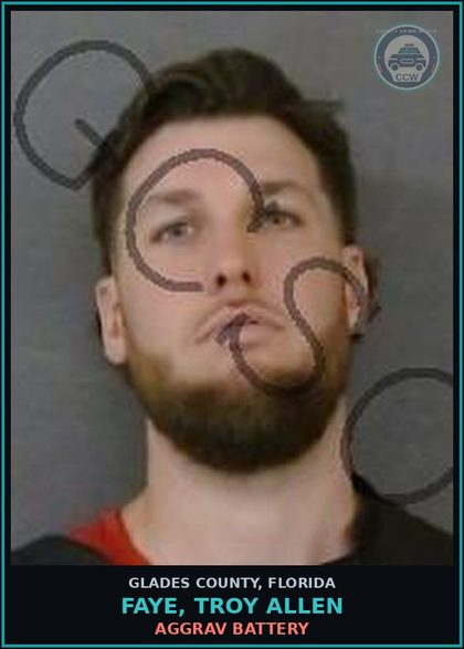 CCW arrest card for FAYE, TROY ALLEN in Glades County: AGGRAV BATTERY