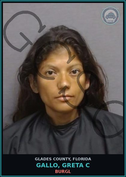CCW arrest card for GALLO, GRETA C in Glades County: BURGL