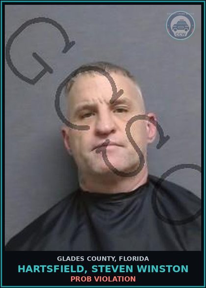 CCW arrest card for HARTSFIELD, STEVEN WINSTON in Glades County: PROB VIOLATION