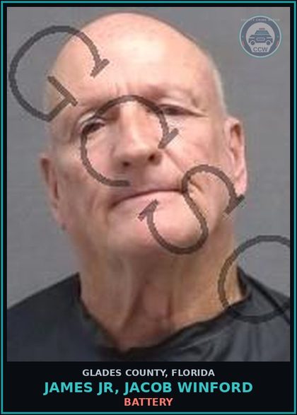 CCW arrest card for JAMES JR, JACOB WINFORD in Glades County: BATTERY