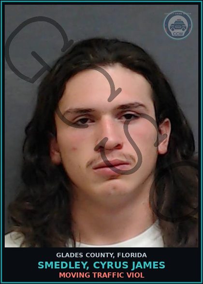 CCW arrest card for SMEDLEY, CYRUS JAMES in Glades County: MOVING TRAFFIC VIOL