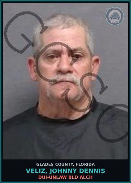 CCW arrest card for VELIZ, JOHNNY DENNIS in Glades County: DUI-UNLAW BLD ALCH