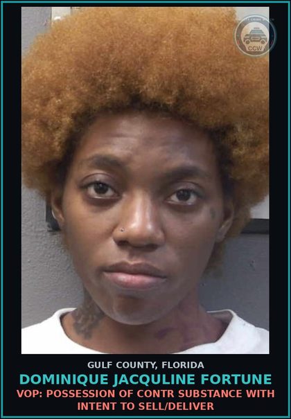 CCW arrest card for DOMINIQUE JACQULINE FORTUNE in Gulf County: VOP: POSSESSION OF contr substance WITH INTENT TO SELL/DELIVER