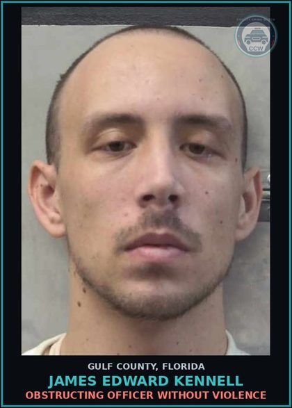 CCW arrest card for JAMES EDWARD KENNELL in Gulf County: FTA: BREACH OF THE PEACE
