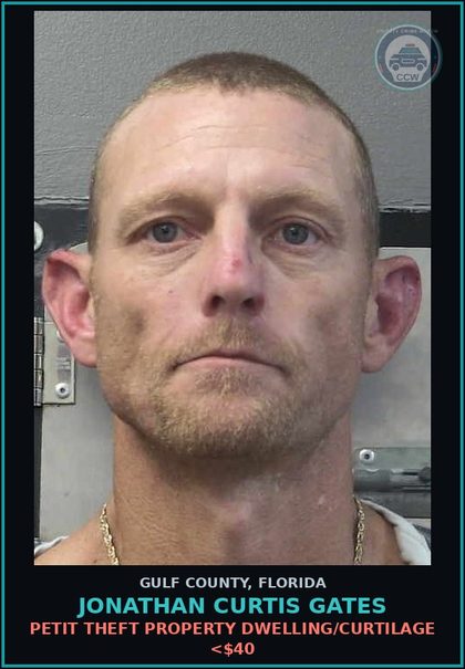 CCW arrest card for JONATHAN CURTIS GATES in Gulf County: PETIT THEFT PROPERTY DWELLING/CURTILAGE <$40