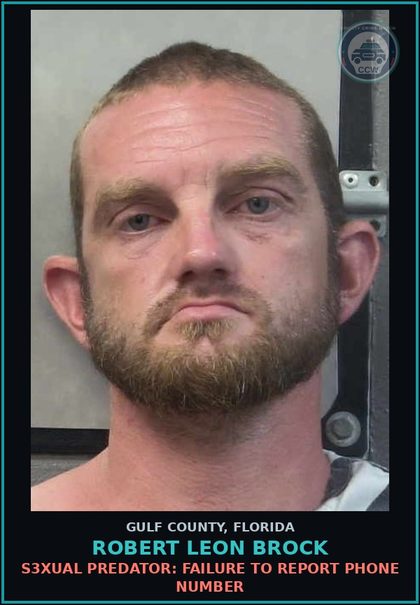 CCW arrest card for ROBERT LEON BROCK in Gulf County: s3xual PREDATOR: FAILURE TO REPORT PHONE NUMBER