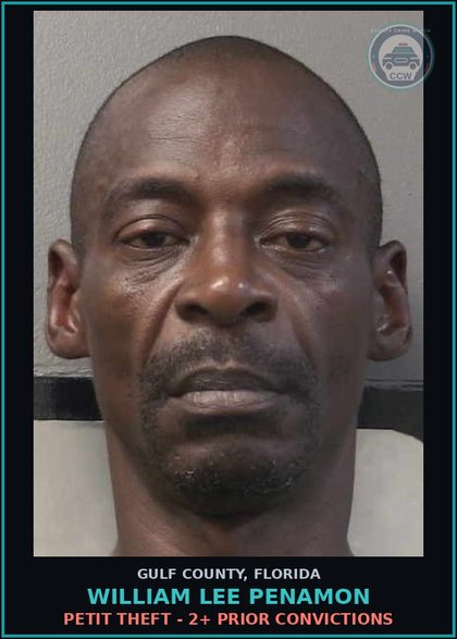 CCW arrest card for WILLIAM LEE PENAMON in Gulf County: TRESPASSING