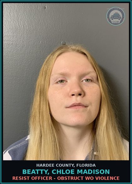 CCW arrest card for Beatty, Chloe Madison in Hardee County: MOVING TRAFFIC VIOL - DRIV WHILE LIC SUSPEND REVOCATION EQUIV STATUS