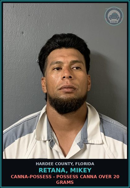 CCW arrest card for Retana, Mikey in Hardee County: CANNA-POSSESS - POSSESS CANNA OVER 20 GRAMS