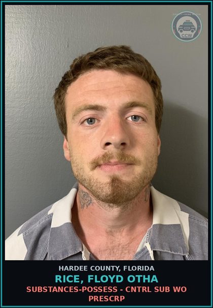 CCW arrest card for Rice, Floyd Otha in Hardee County: SUBSTANCES-POSSESS - CNTRL SUB WO PRESCRP