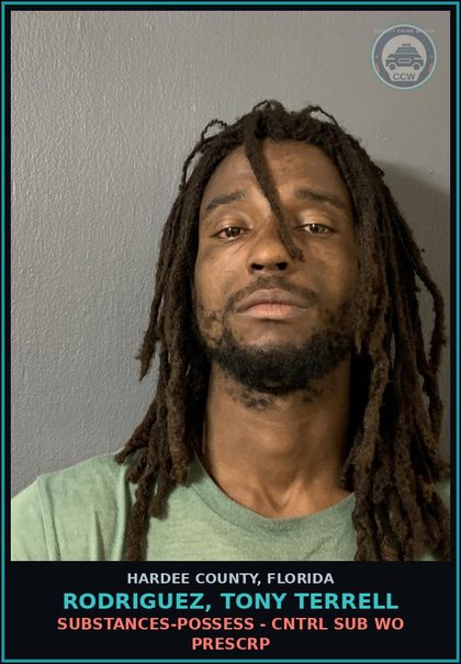 CCW arrest card for Rodriguez, Tony Terrell in Hardee County: SUBSTANCES-POSSESS - CNTRL SUB WO PRESCRP