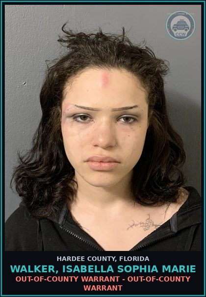 CCW arrest card for Walker, Isabella Sophia Marie in Hardee County: OUT-OF-COUNTY WARRANT - OUT-OF-COUNTY WARRANT