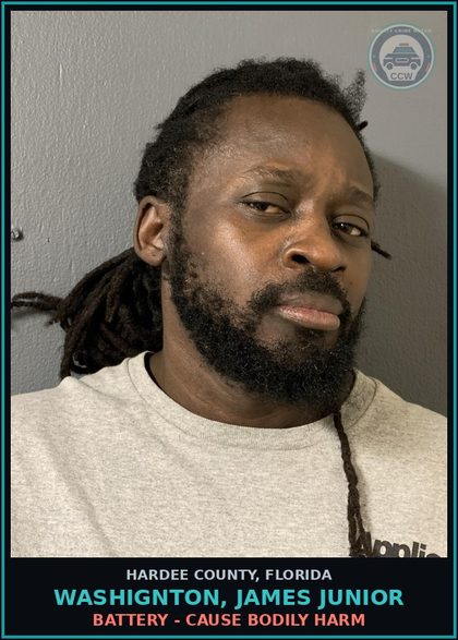 CCW arrest card for Washignton, James Junior in Hardee County: BATTERY - CAUSE BODILY HARM