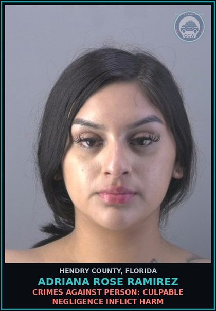 CCW arrest card for ADRIANA ROSE RAMIREZ in Hendry County: CRIMES AGAINST PERSON: CULPABLE NEGLIGENCE INFLICT HARM