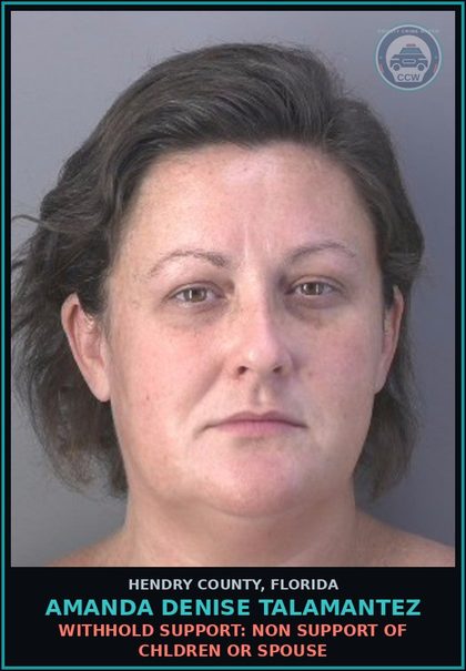 CCW arrest card for AMANDA DENISE TALAMANTEZ in Hendry County: WITHHOLD SUPPORT: NON SUPPORT OF CHILDREN OR SPOUSE