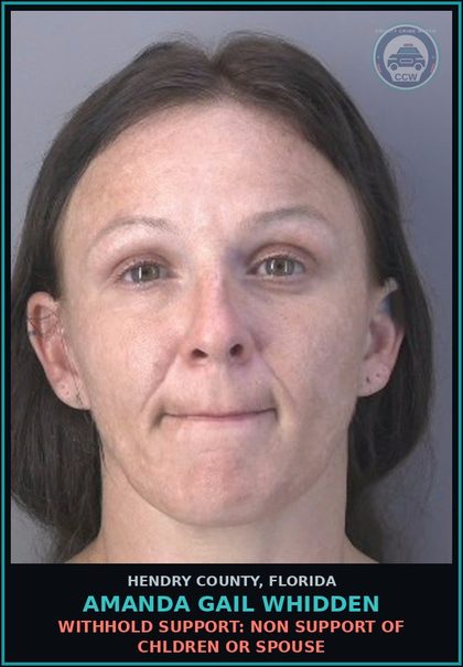 CCW arrest card for AMANDA GAIL WHIDDEN in Hendry County: WITHHOLD SUPPORT: NON SUPPORT OF CHILDREN OR SPOUSE
