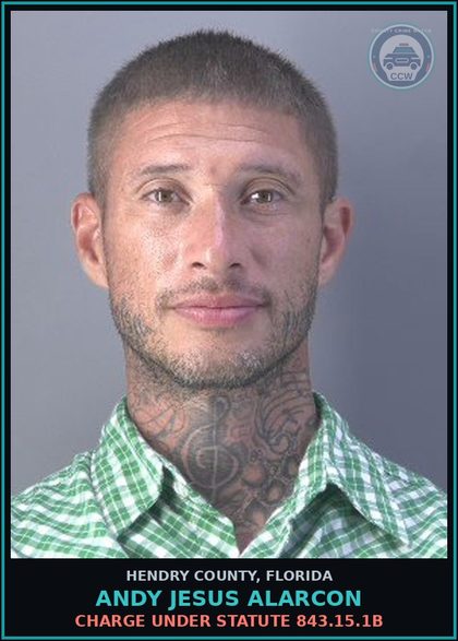 CCW arrest card for ANDY JESUS ALARCON in Hendry County: Charge under statute 843.15.1B