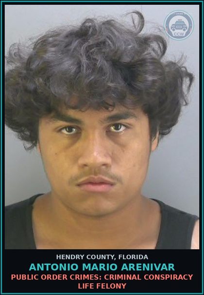 CCW arrest card for ANTONIO MARIO ARENIVAR in Hendry County: WEAPON OFFENSE: MISSILE INTO DWELLING VEH BUILDING OR AIRCRAFT