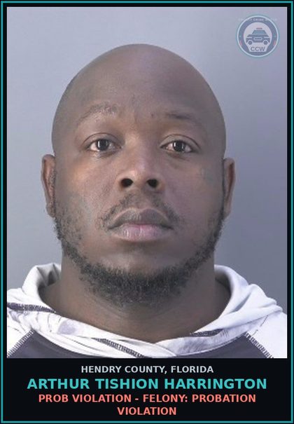 CCW arrest card for ARTHUR TISHION HARRINGTON in Hendry County: PROB VIOLATION - FELONY: PROBATION VIOLATION