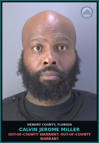 CCW arrest card for CALVIN JEROME MILLER in Hendry County: OUT-OF-COUNTY WARRANT: OUT-OF-COUNTY WARRANT
