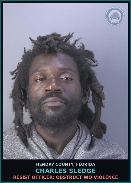 CCW arrest card for CHARLES SLEDGE in Hendry County: RESIST OFFICER: OBSTRUCT WO VIOLENCE