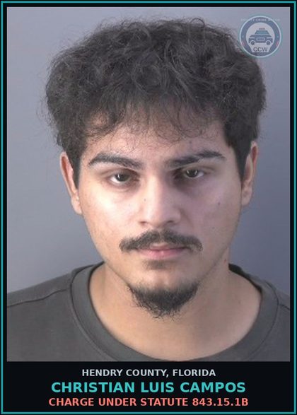 CCW arrest card for CHRISTIAN LUIS CAMPOS in Hendry County: Charge under statute 843.15.1B