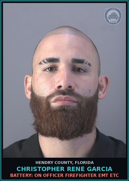 CCW arrest card for CHRISTOPHER RENE GARCIA in Hendry County: BATTERY: ON OFFICER FIREFIGHTER EMT ETC