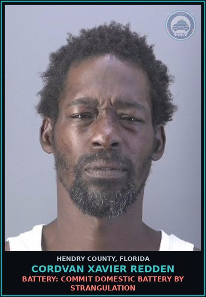CCW arrest card for CORDVAN XAVIER REDDEN in Hendry County: DRUGS-POSSESS: POSSESS contr substance W/O PRESCRIPTION