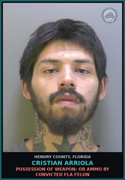 CCW arrest card for CRISTIAN ARRIOLA in Hendry County: LARC: GRAND THEFT OF FIRE EXTINGUISHER