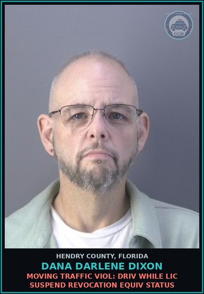 CCW arrest card for DANA DARLENE DIXON in Hendry County: MOVING TRAFFIC VIOL: DRIV WHILE LIC SUSPEND REVOCATION EQUIV STATUS