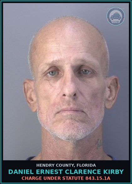 CCW arrest card for DANIEL ERNEST CLARENCE KIRBY in Hendry County: Charge under statute 843.15.1A