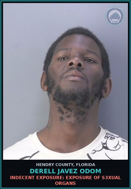 CCW arrest card for DERELL JAVEZ ODOM in Hendry County: INDECENT EXPOSURE: EXPOSURE OF s3xual ORGANS
