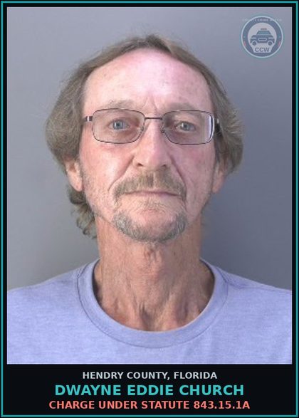 CCW arrest card for DWAYNE EDDIE CHURCH in Hendry County: Charge under statute 843.15.1A
