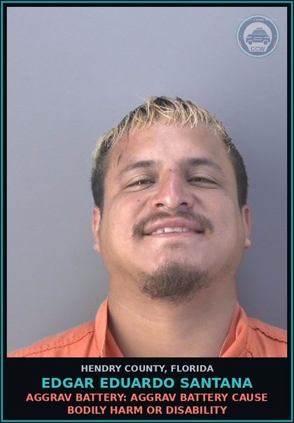 CCW arrest card for EDGAR EDUARDO SANTANA in Hendry County: RESIST OFFICER: OBSTRUCT WO VIOLENCE