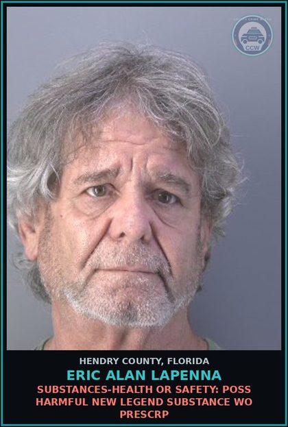 CCW arrest card for ERIC ALAN LAPENNA in Hendry County: Canna-POSSESS: POSSESS LESS THAN 20 GRAMS Canna