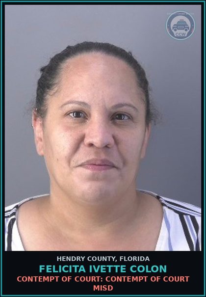 CCW arrest card for FELICITA IVETTE COLON in Hendry County: CONTEMPT OF COURT: CONTEMPT OF COURT MISD