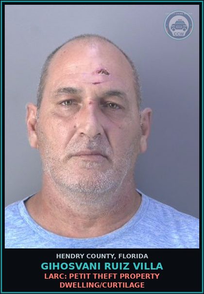CCW arrest card for GIHOSVANI RUIZ VILLA in Hendry County: DAMAGE PROP-CRIM MISCH: CRIMINAL MISCHIEF DMG PROPERTY $200-$1000