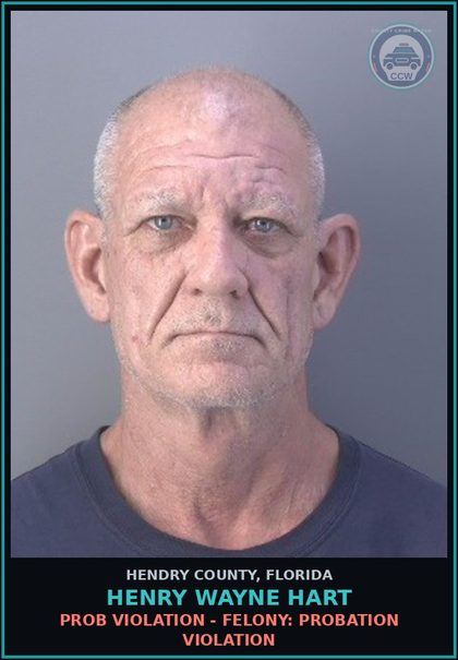CCW arrest card for HENRY WAYNE HART in Hendry County: PROB VIOLATION - FELONY: PROBATION VIOLATION