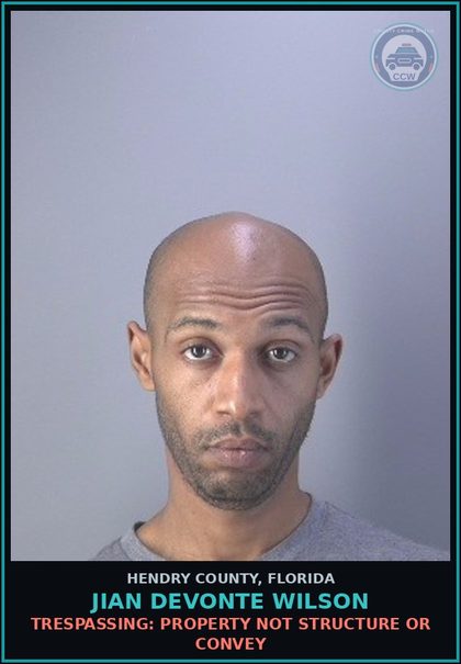 CCW arrest card for JIAN DEVONTE WILSON in Hendry County: TRESPASSING: PROPERTY NOT STRUCTURE OR CONVEY