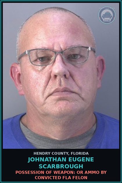 CCW arrest card for JOHNATHAN EUGENE SCARBROUGH in Hendry County: DRUGS-POSSESS: POSSESS contr substance W/O PRESCRIPTION
