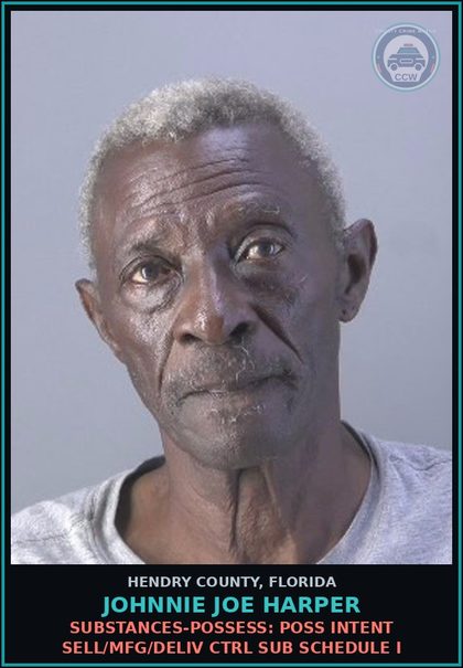 CCW arrest card for JOHNNIE JOE HARPER in Hendry County: DRUGS-POSSESS: POSS INTENT SELL/MFG/DELIV CTRL SUB SCHEDULE I